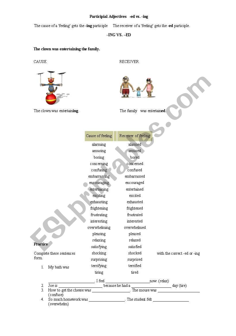 adjectives ED and ING worksheet