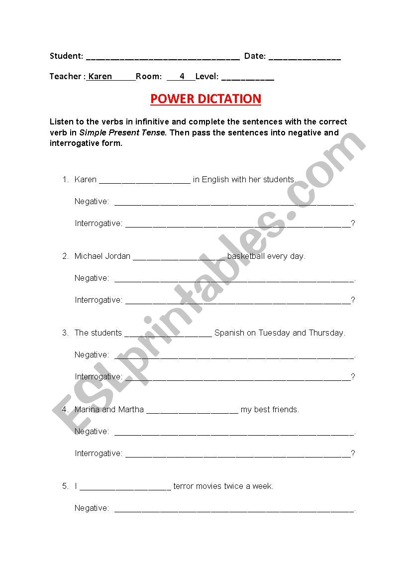Power Dictation worksheet