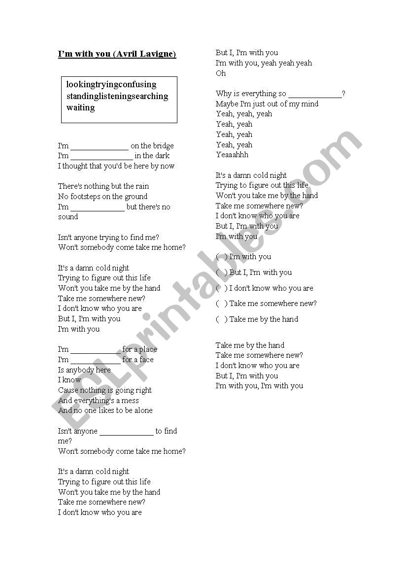 Song Im with you worksheet