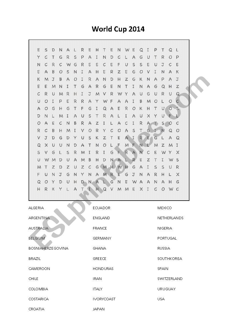 Worldcup 2014 countries wordsearch