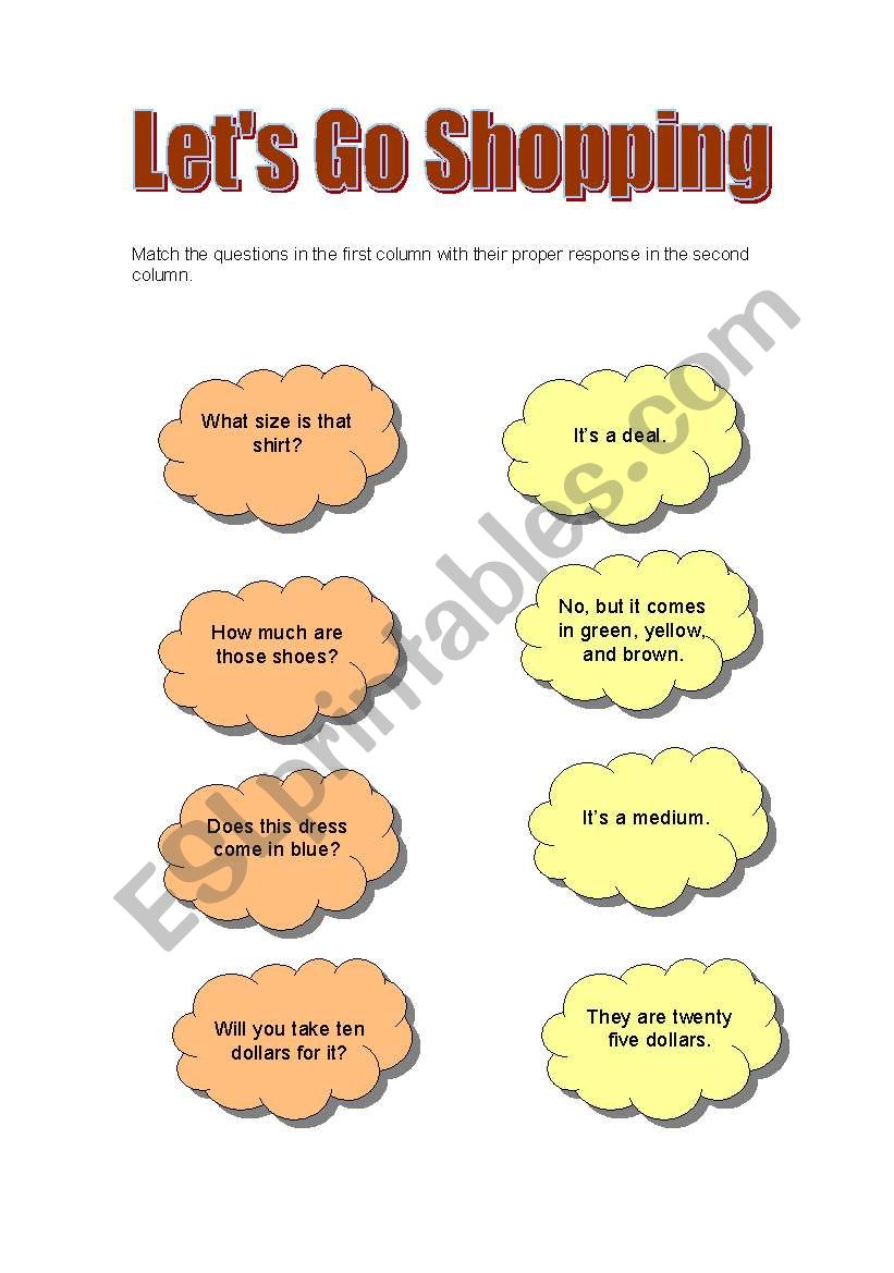 English Worksheets Let´s Go Shopping