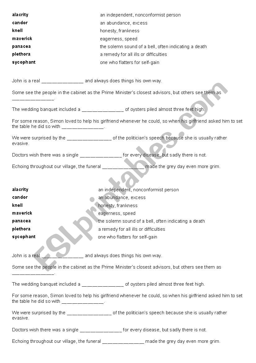 Words to impress 1 (nouns) worksheet