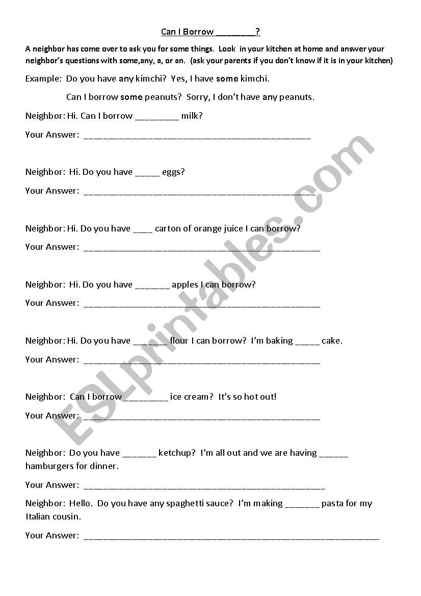 Some, Any, A, or An Usage - ESL worksheet by leaponover