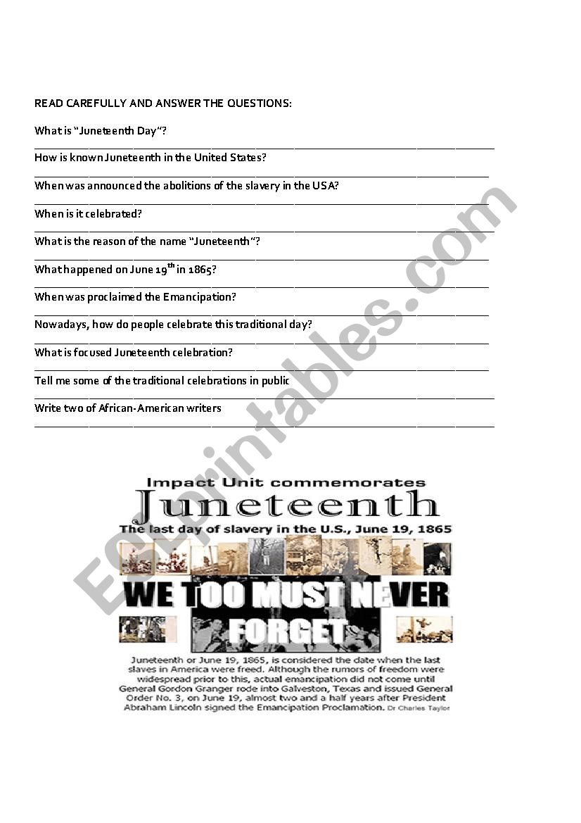 juneteenth day esl worksheet by snaz71