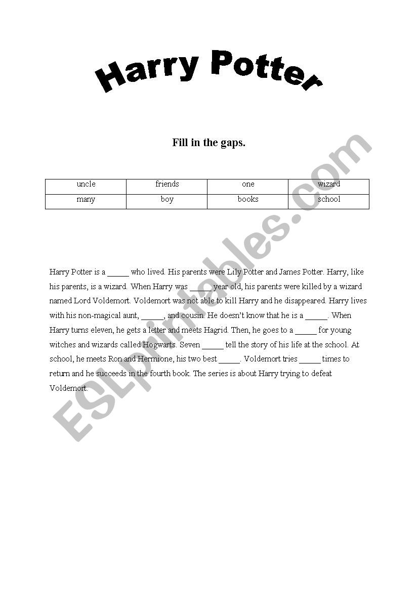 Harry Potter Gap-Fill worksheet