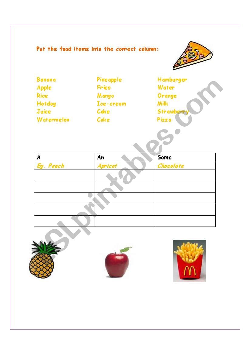 Determiners for food vocabulary