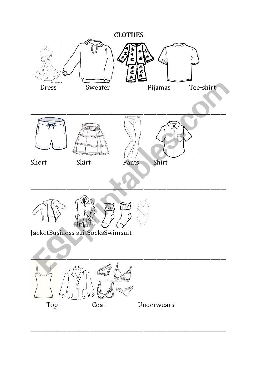 clothes worksheet