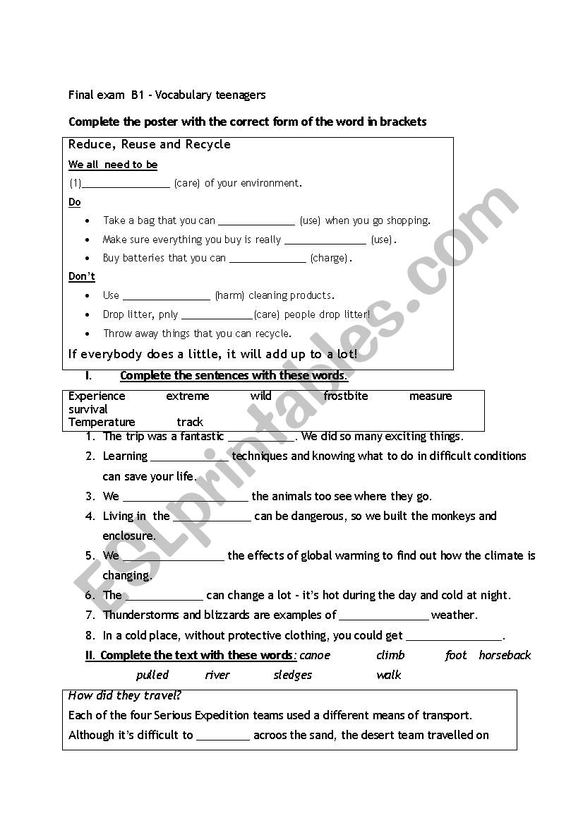 test vocabulary  worksheet