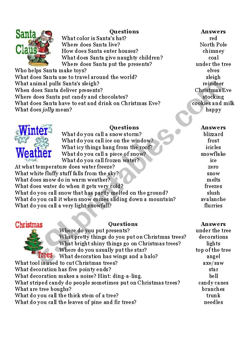 christmas questions worksheet