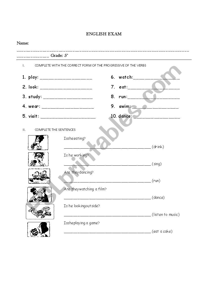 present continuous Exam worksheet