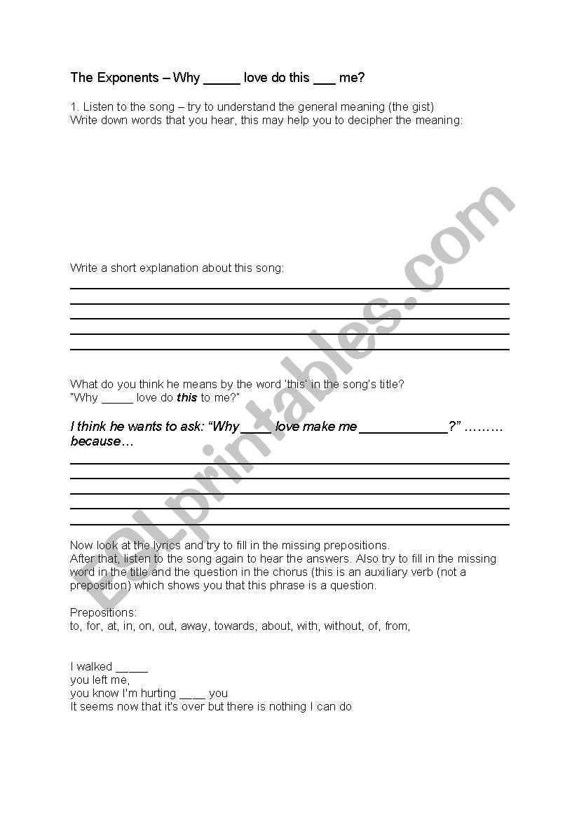 The Exponents - Worksheet  worksheet