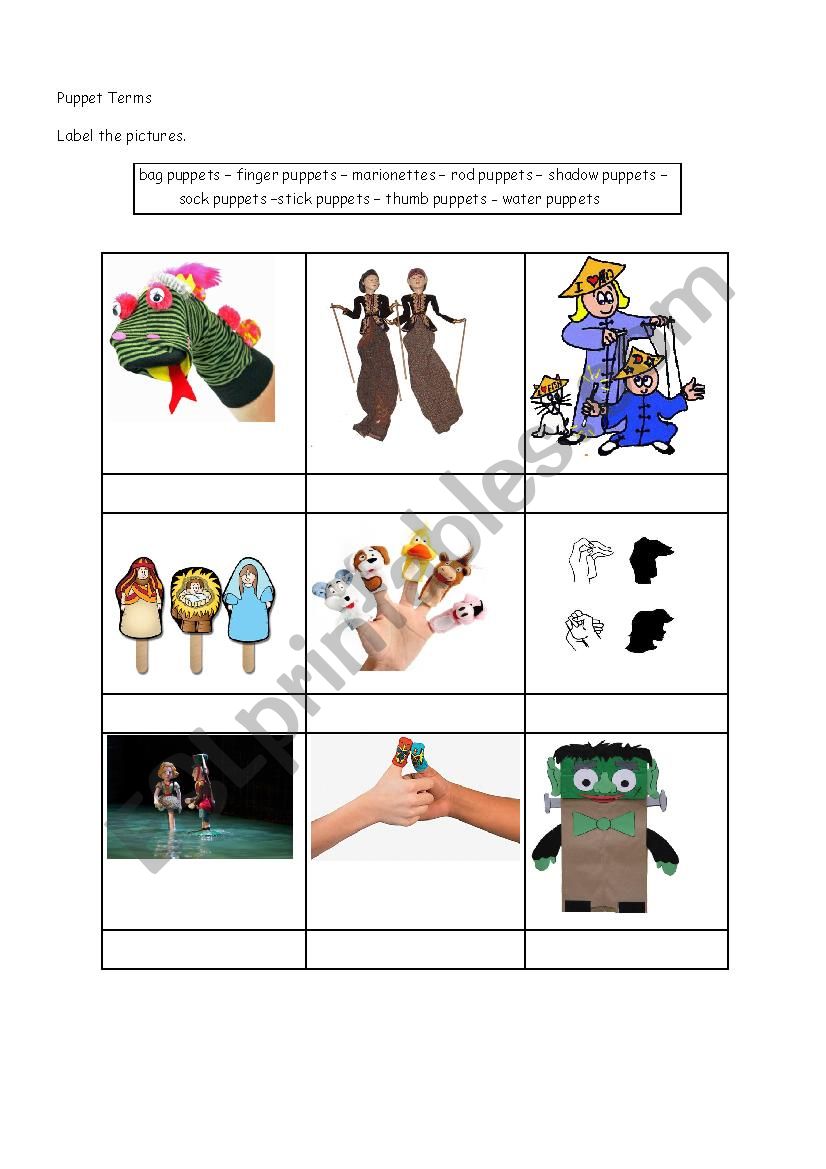 Puppet Terms worksheet