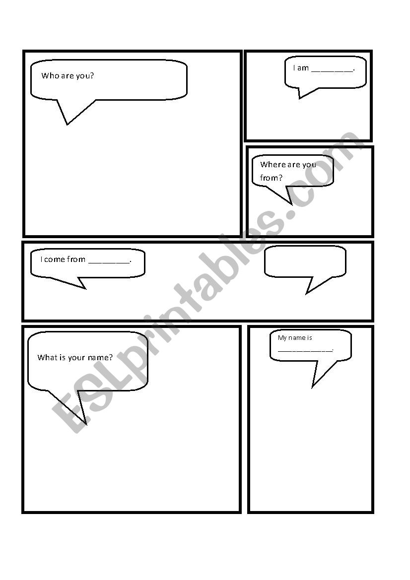 Introduction Comic Template worksheet