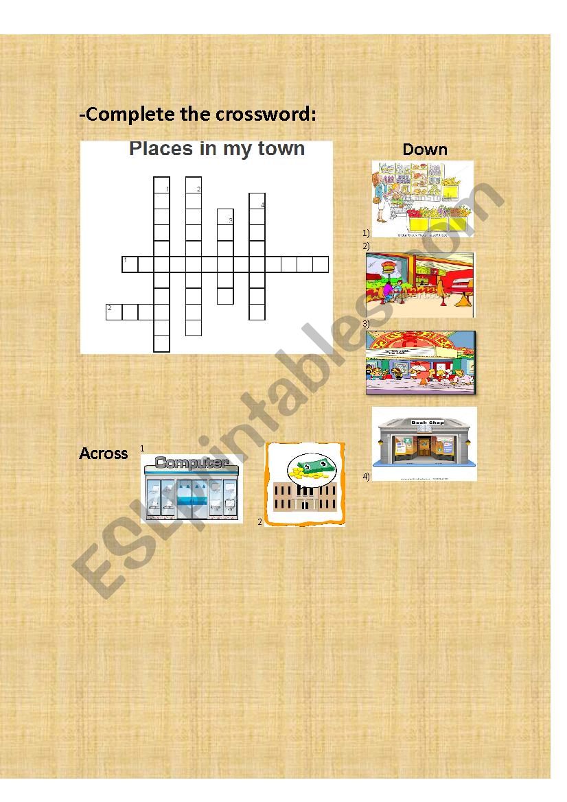 Places in town-crossword worksheet