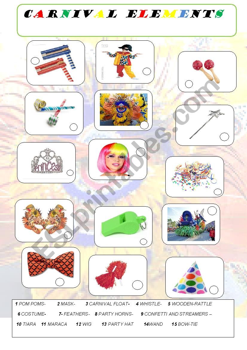 Carnival elements worksheet