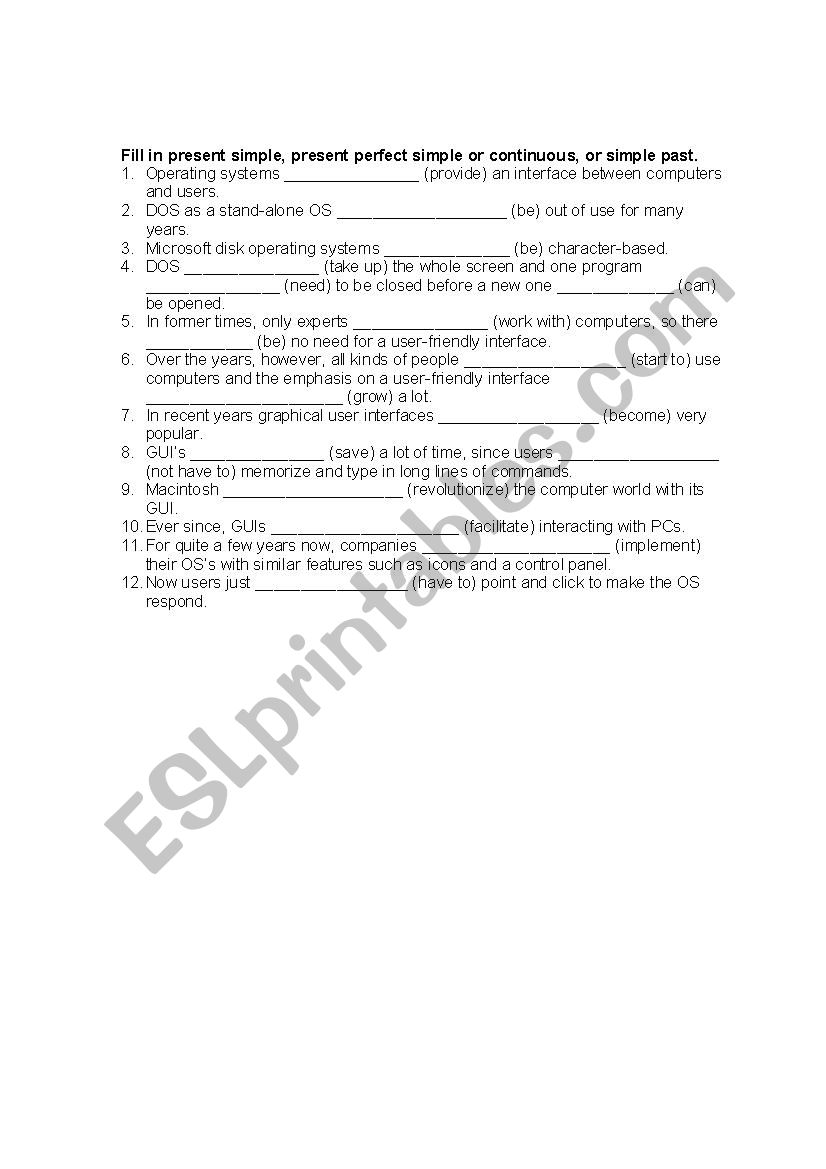 Tenses worksheet