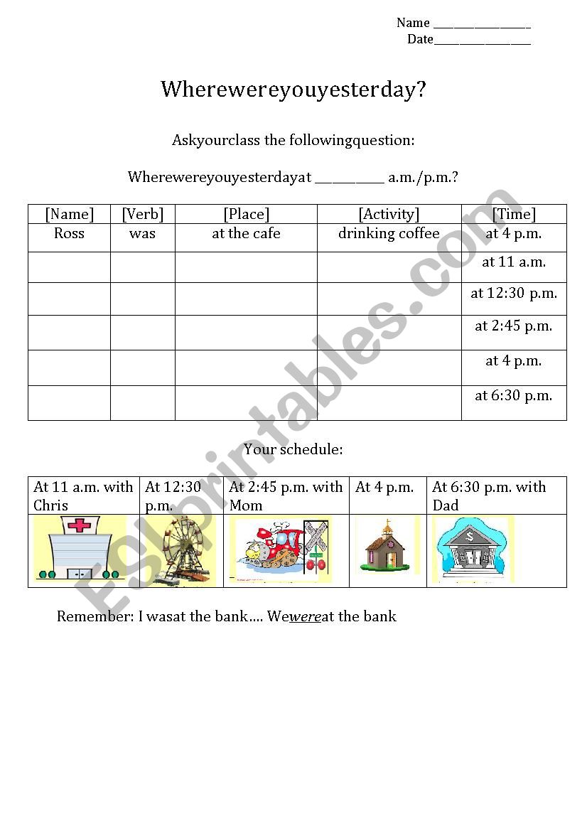 Where Were You Esl Worksheet By Rossismad