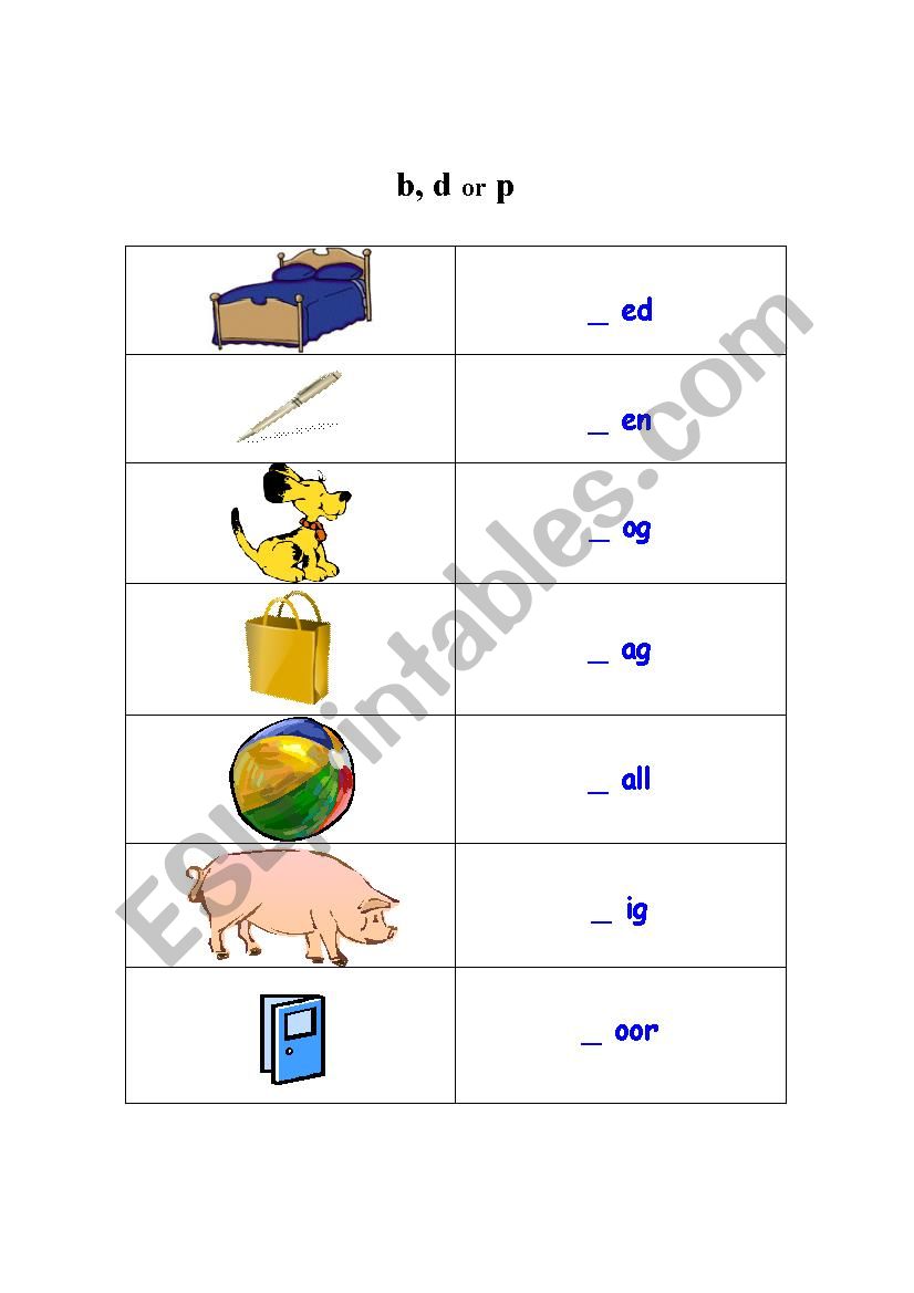 B, D & P Letters worksheet