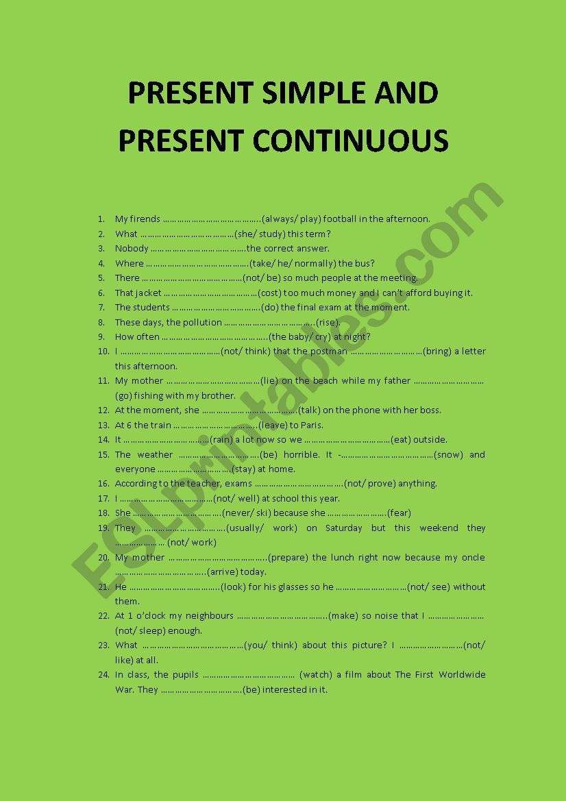 PRESENT SIMPLE AND CONTINUOUS worksheet