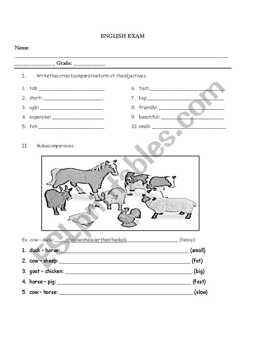 Comparative - Exam worksheet