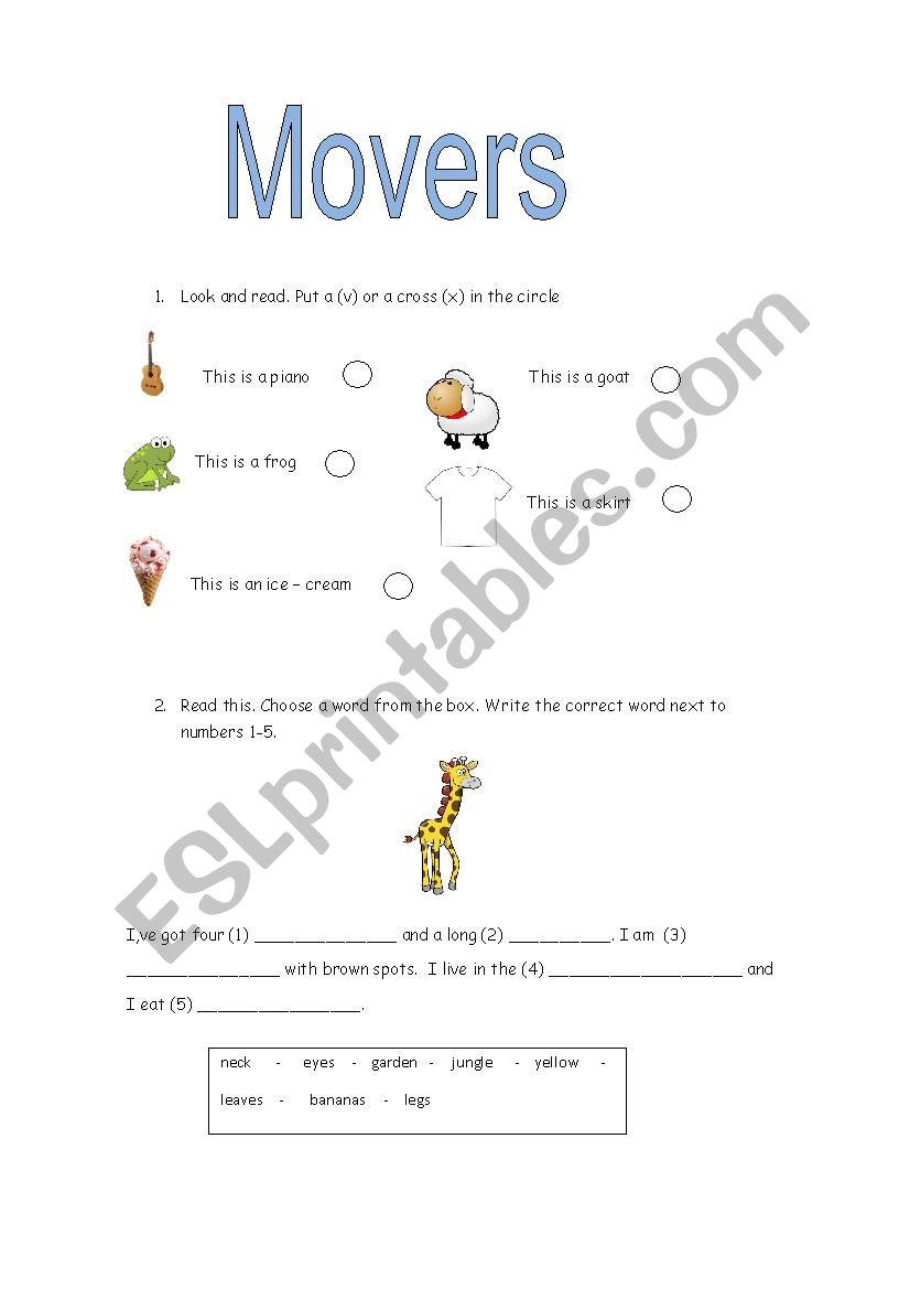 Starters exercises worksheet