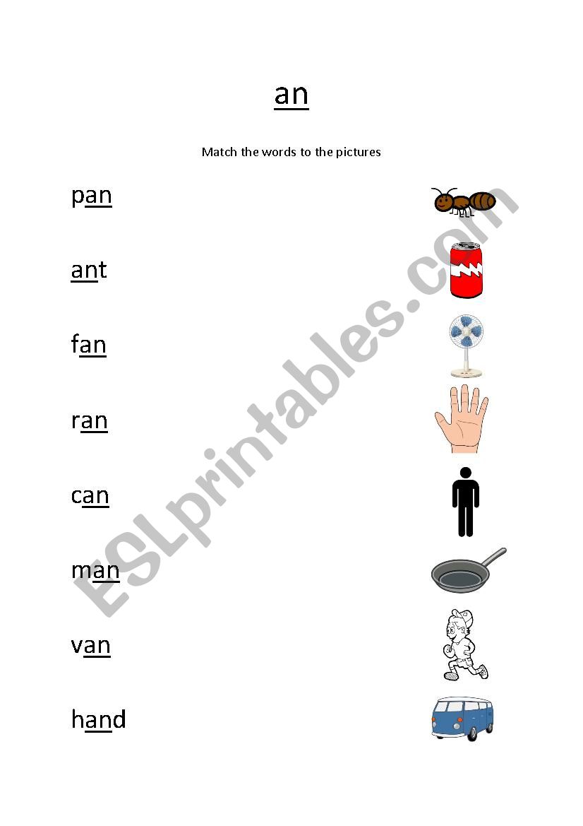 AN phonics worksheet matching excercise
