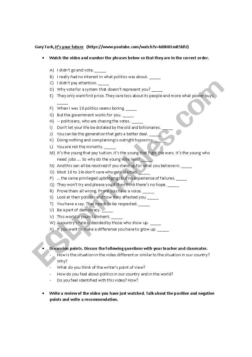 Gary Turk - It´s your future - ESL worksheet by Natuf2008