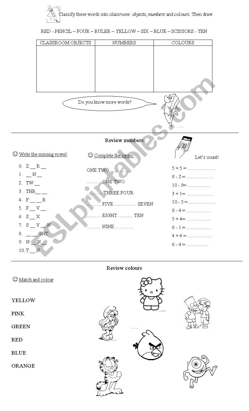 1 Classes - Review worksheet