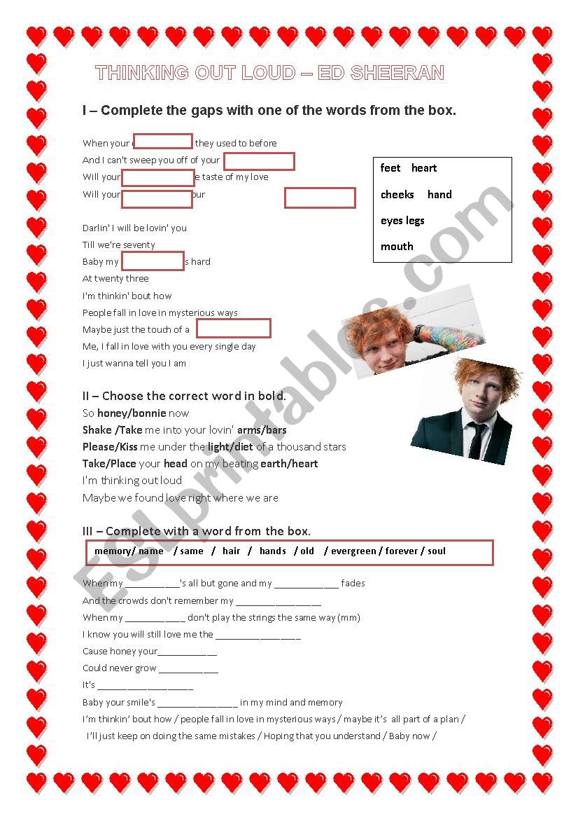 Thinking out loud worksheet