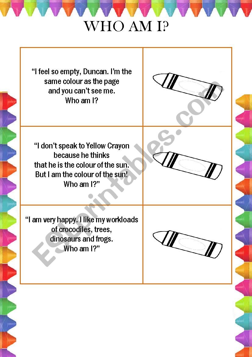 The day the crayons quit Reading comprehension ESL worksheet by