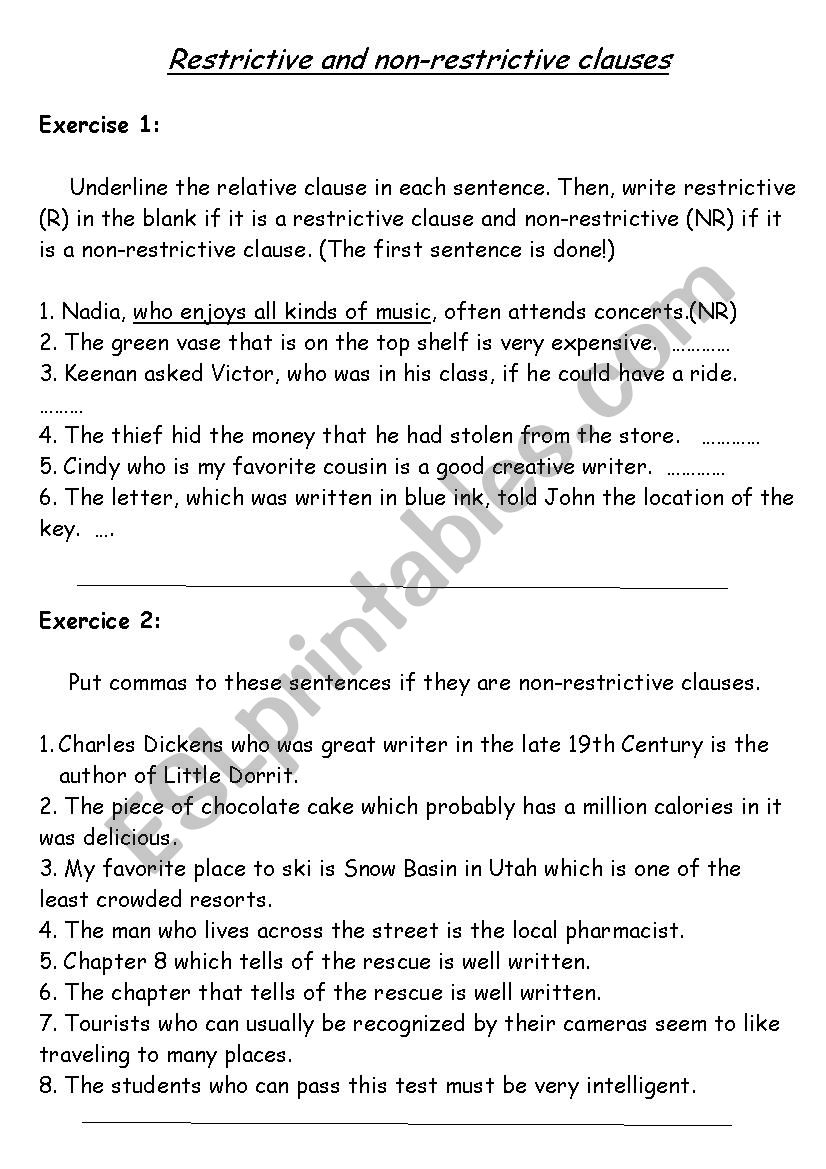 Restrictive And Non Restrictive Clauses ESL Worksheet By Lati Tifa