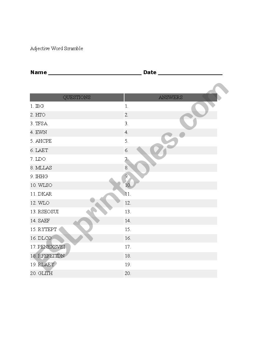 ADJECTIVES worksheet