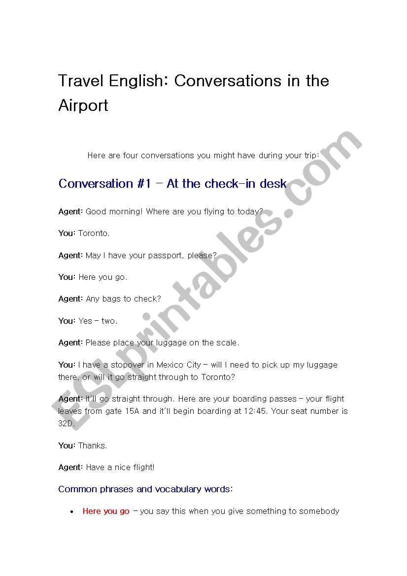 Airport worksheet