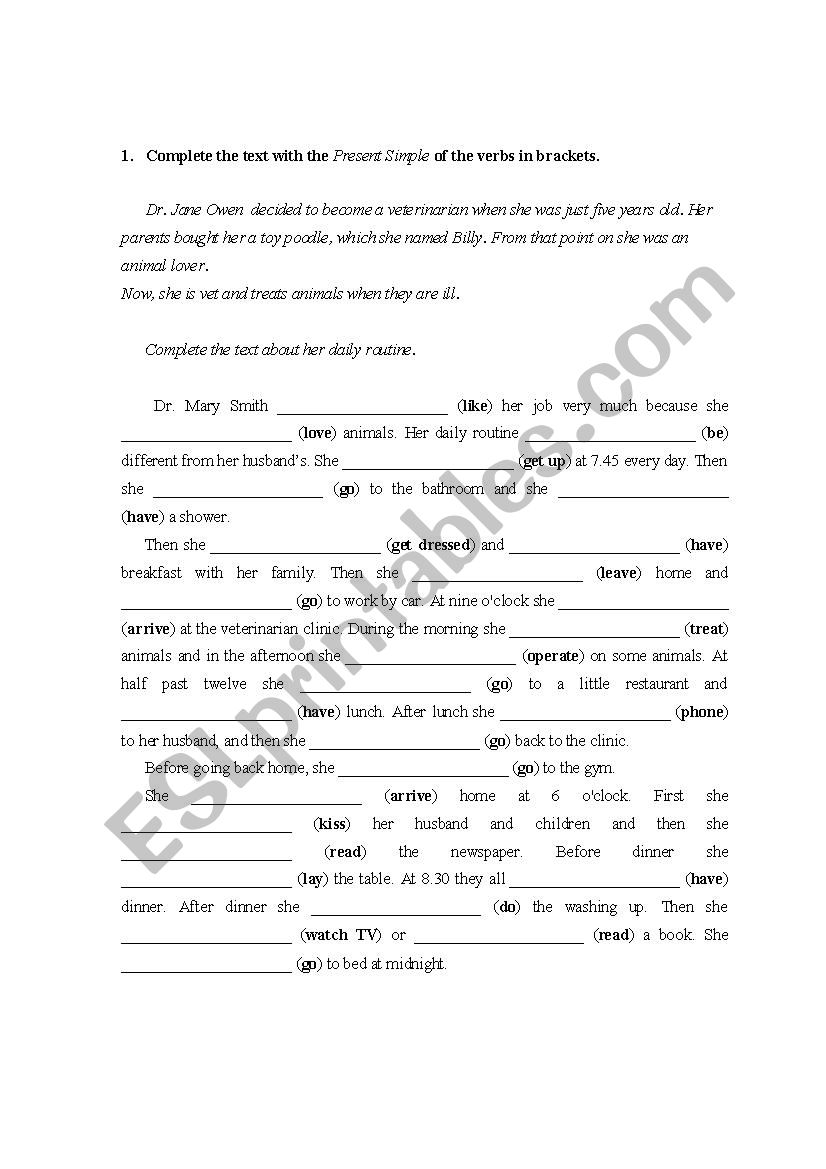 present simple worksheet