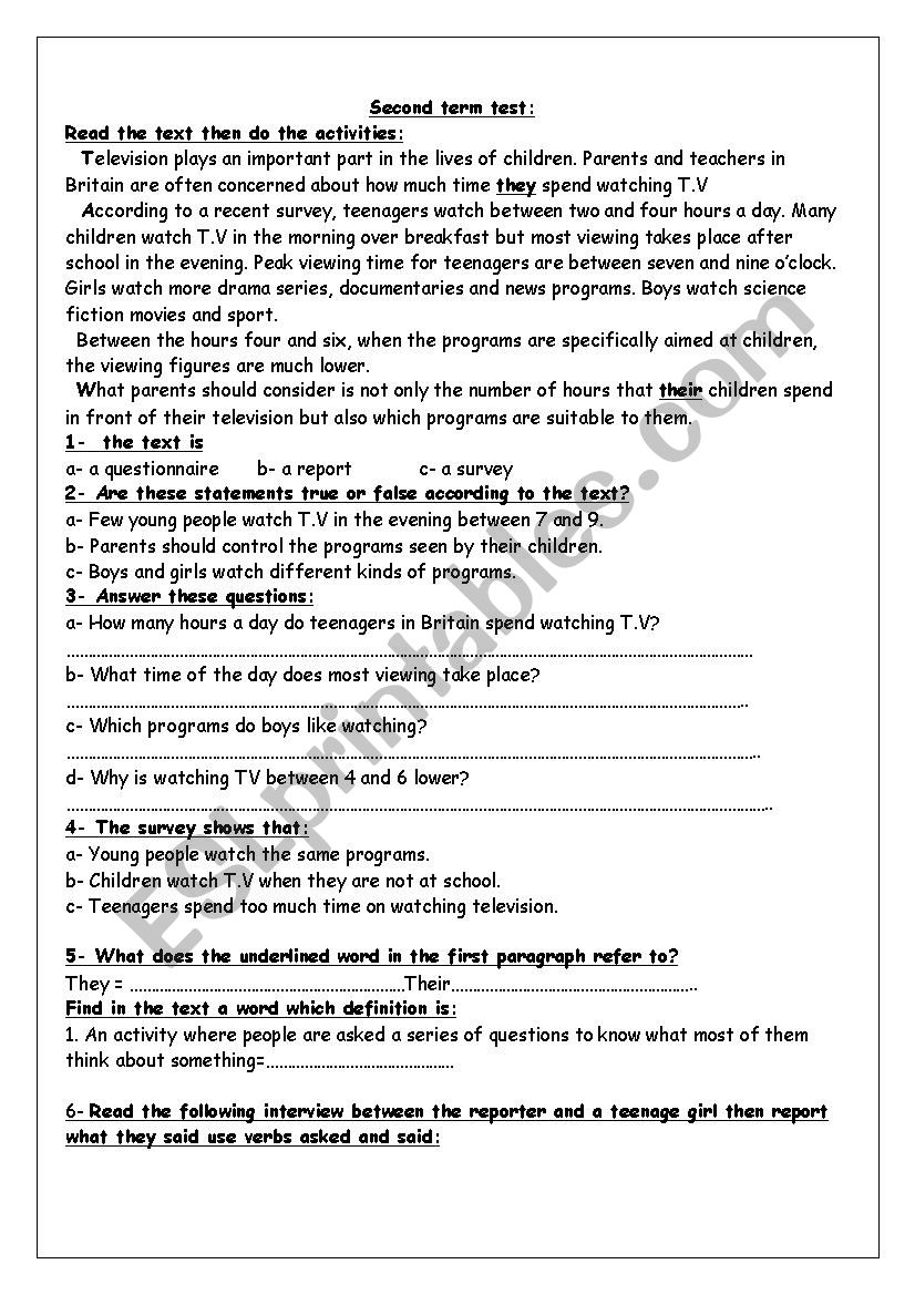 the second term exam  worksheet