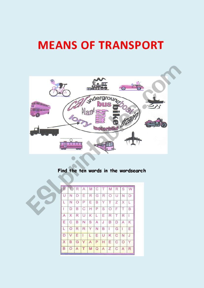 means of transport worksheet