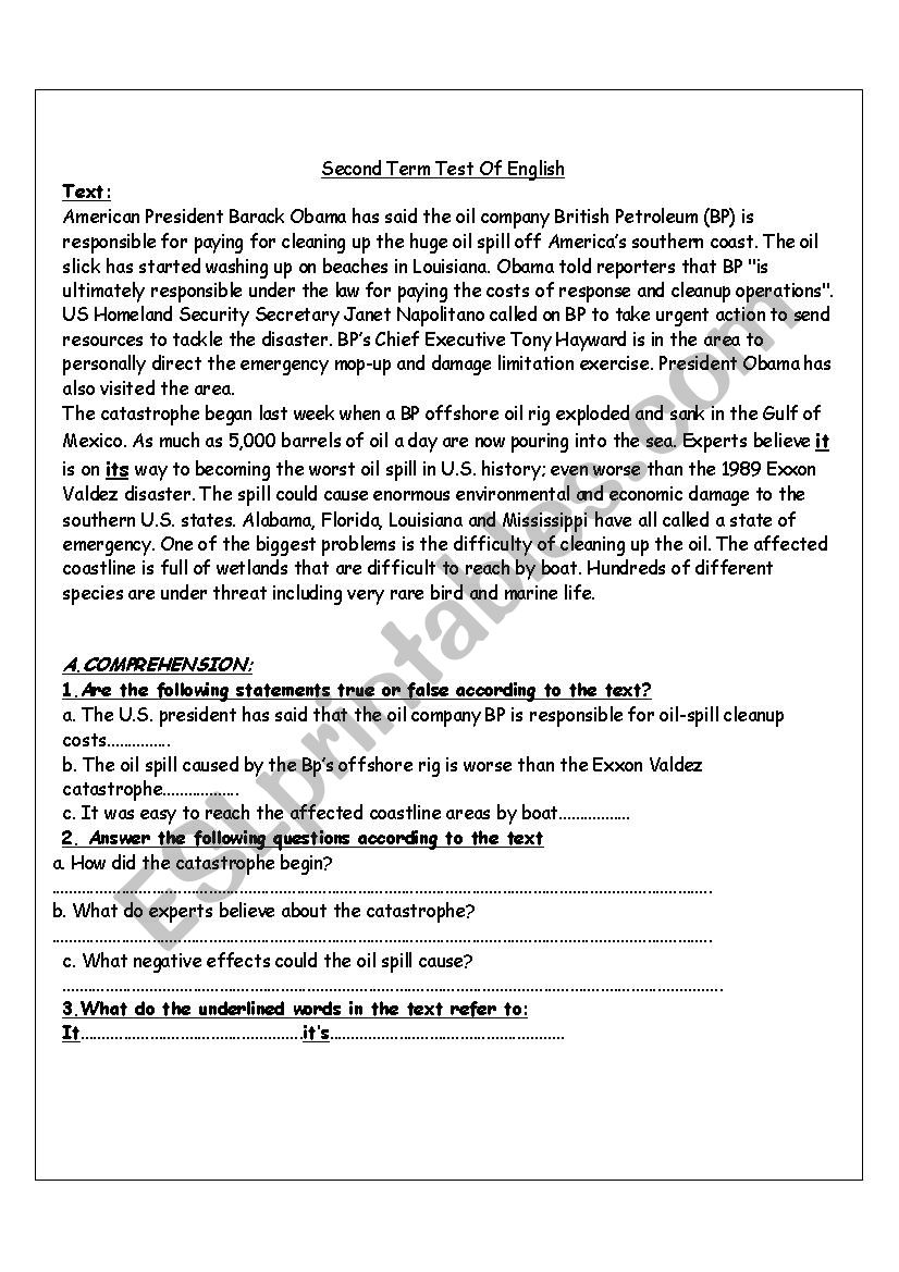 the second term exam  worksheet