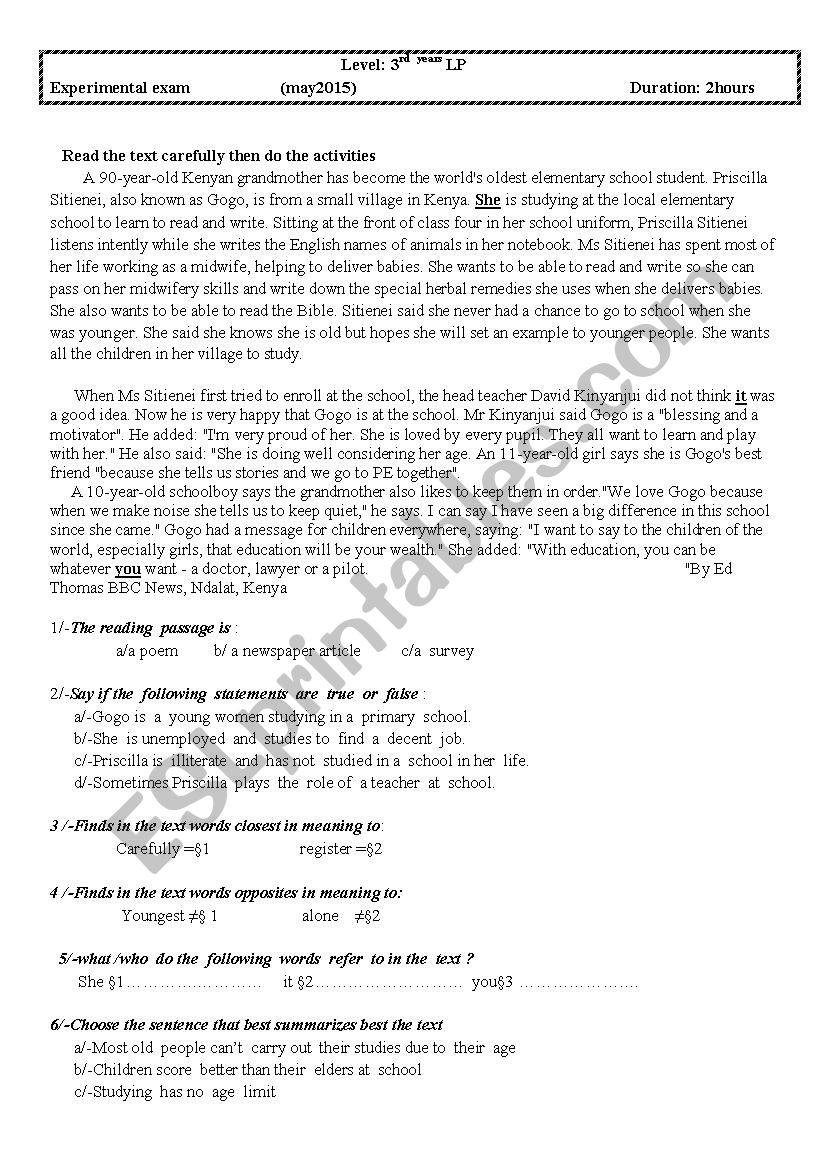 the third term exam  worksheet