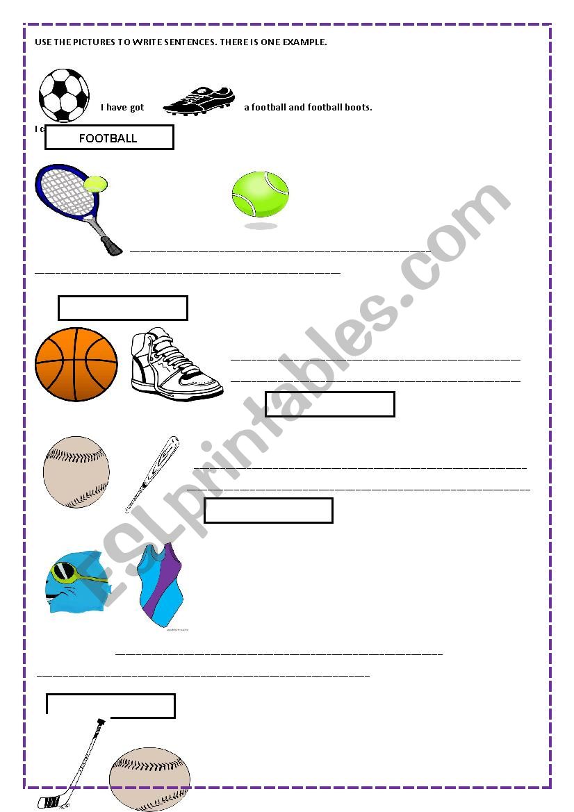 sports and sport equipments worksheet
