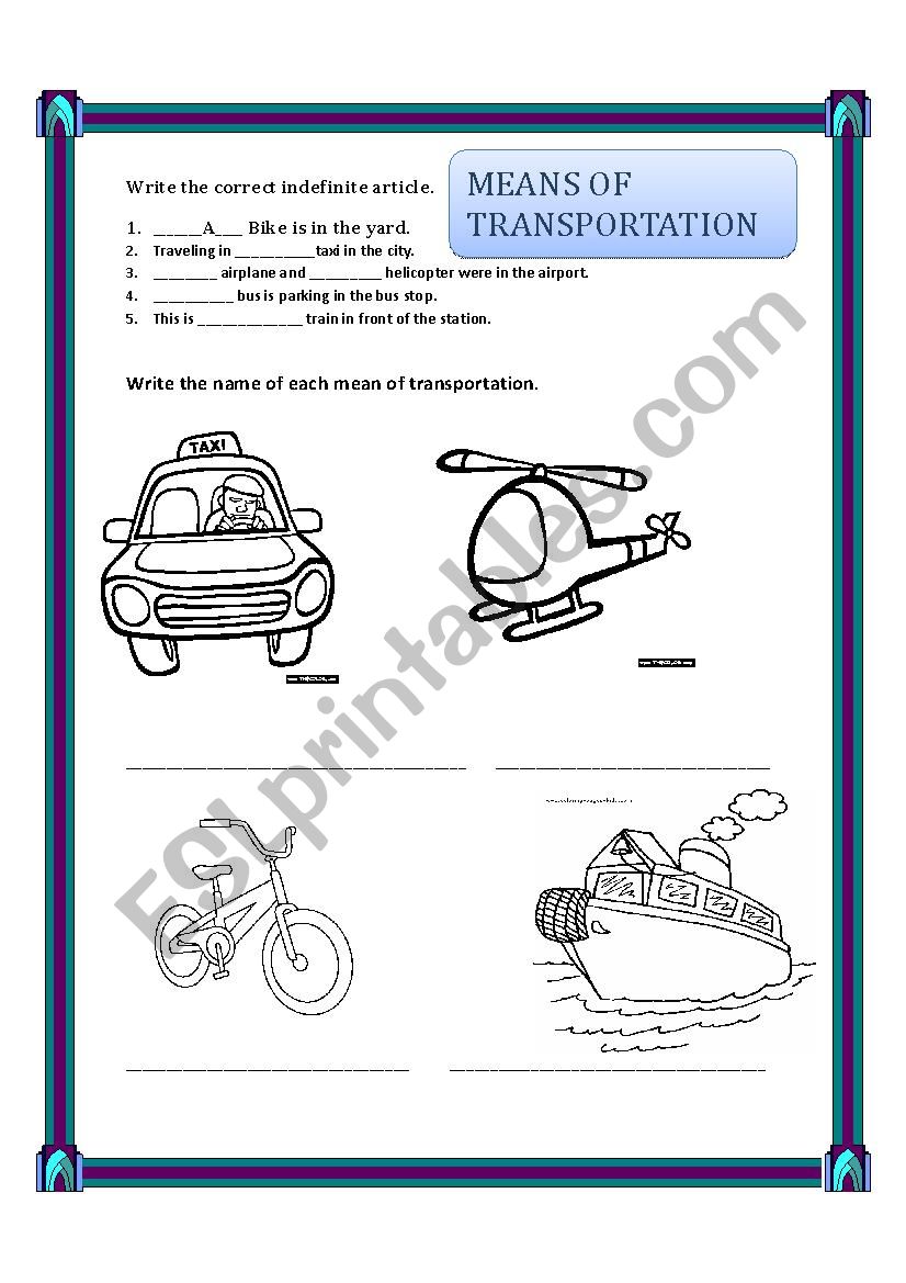 means of transports worksheet