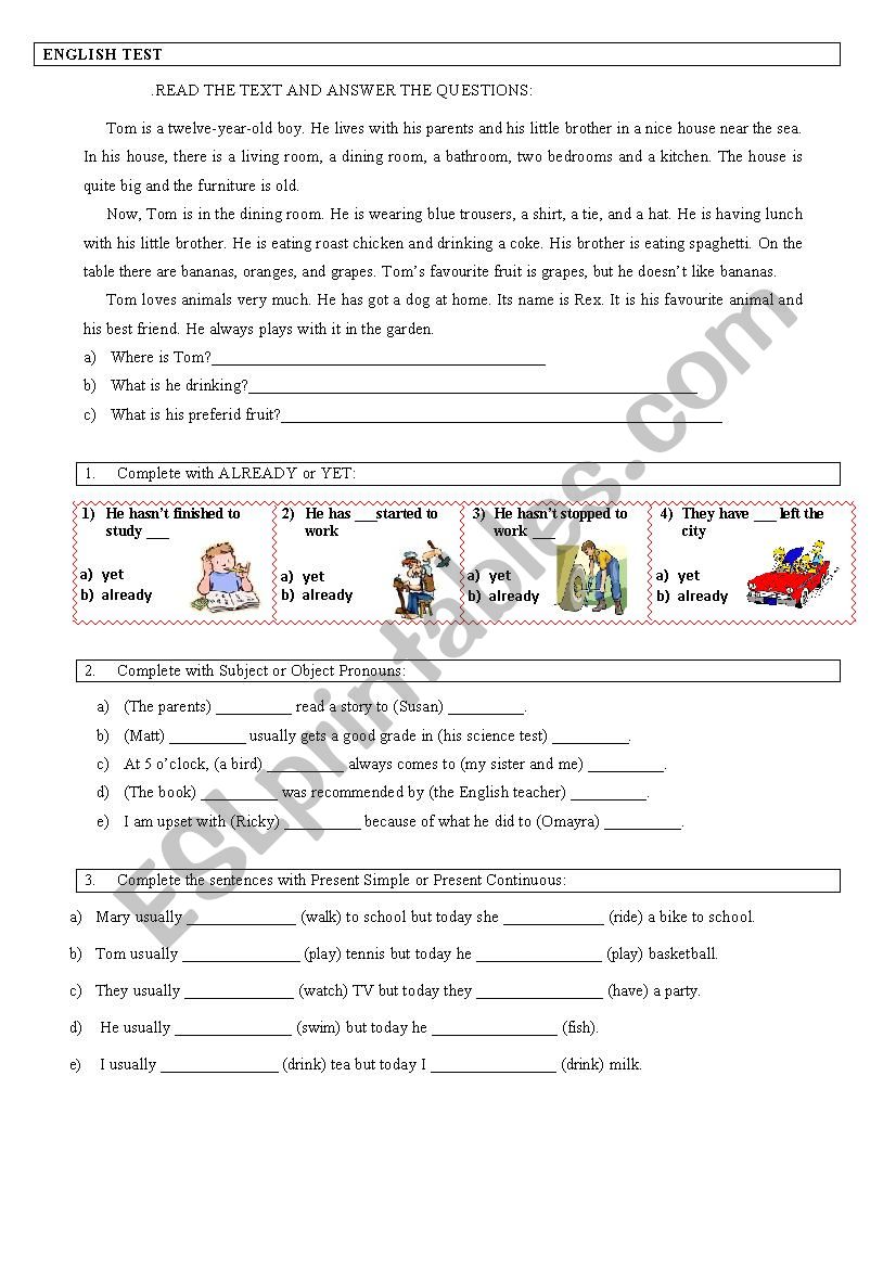text and exam worksheet
