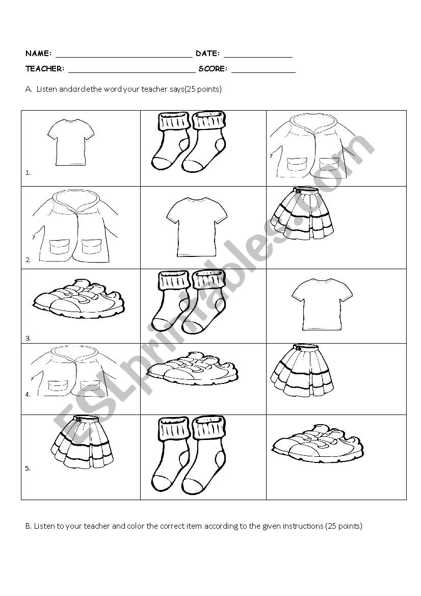 CLOTHES LISTENING QUIZ worksheet