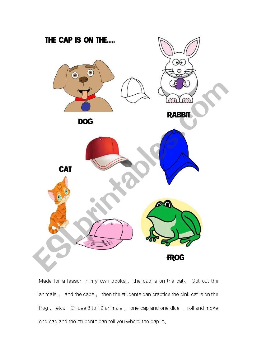The cap is on the animal  worksheet