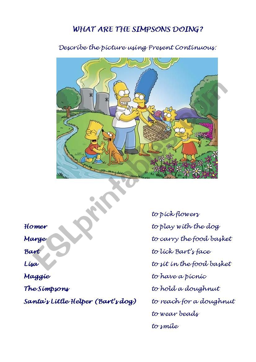 What are the Simpsons doing? worksheet