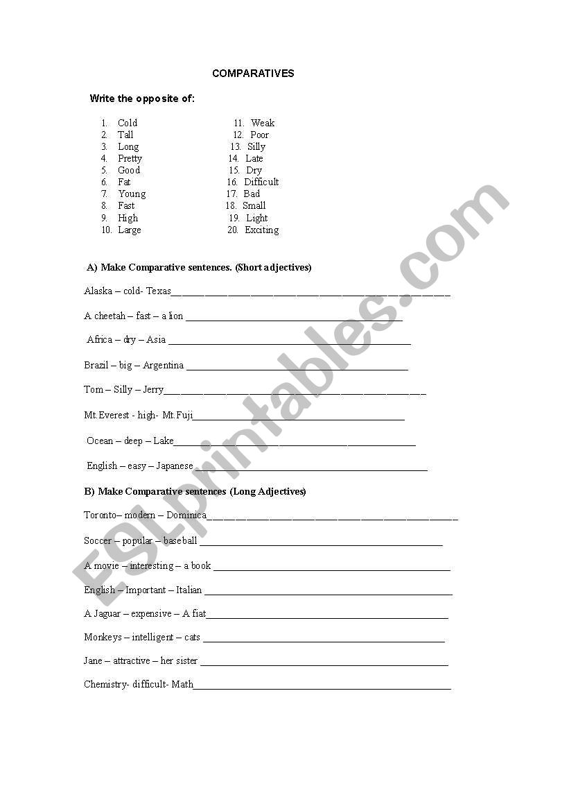 Comparatives worksheet