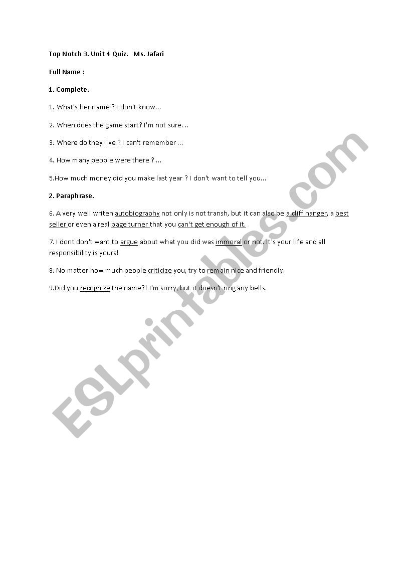 embeded questions worksheet