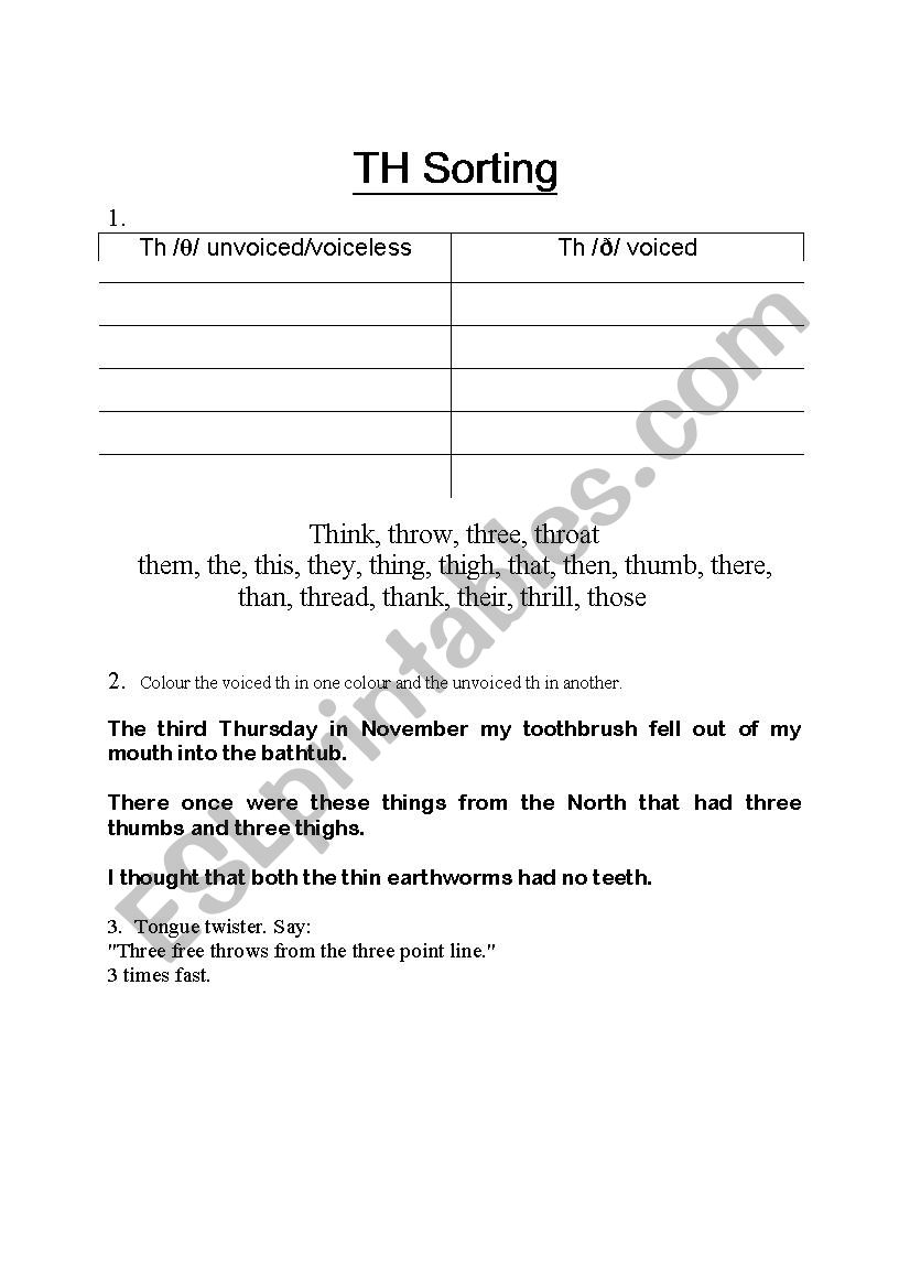 th sounds voiced and unvoiced esl worksheet by katefromcanada