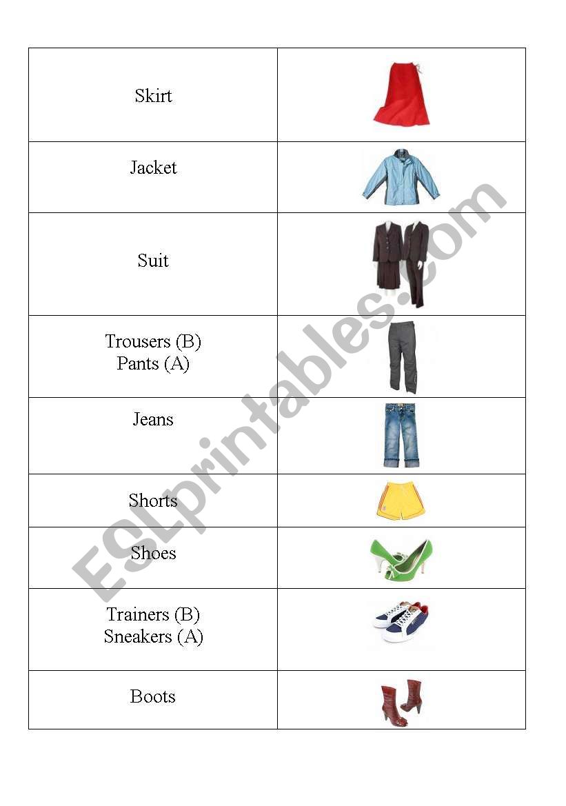 Clothes handout 2 worksheet