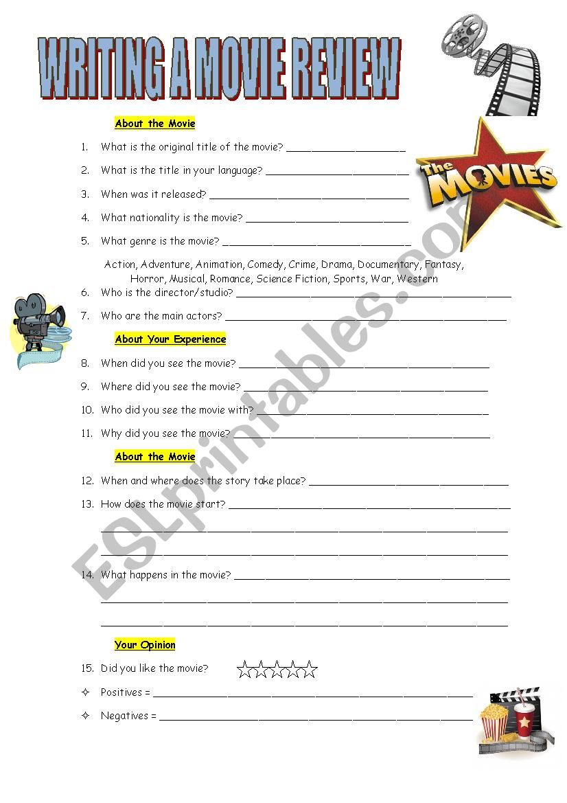 Writing A Movie Review ESL Worksheet By Marotte