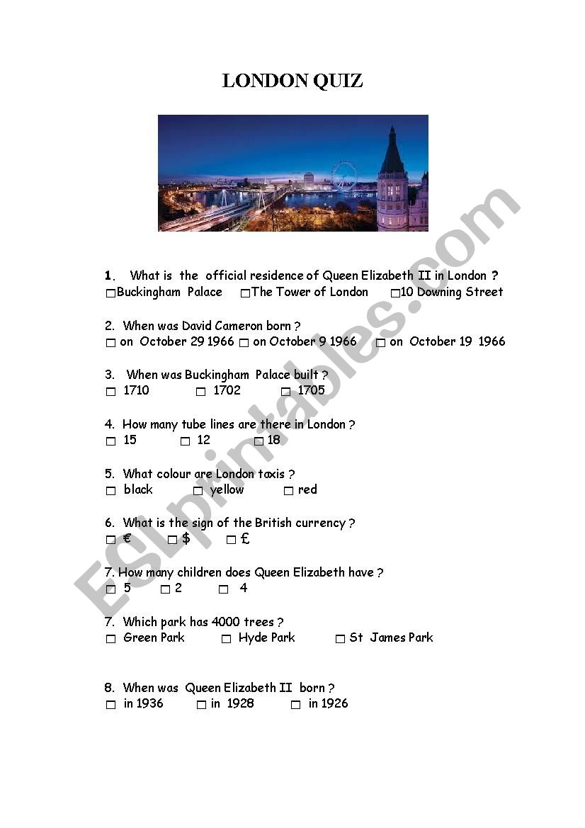How well do you know London ? worksheet